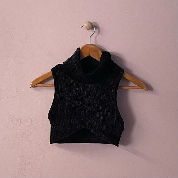 JLuxLabel Black Textured Turtleneck Wired Under-Bust Crop Top Size S EUC - Picture 9 of 13